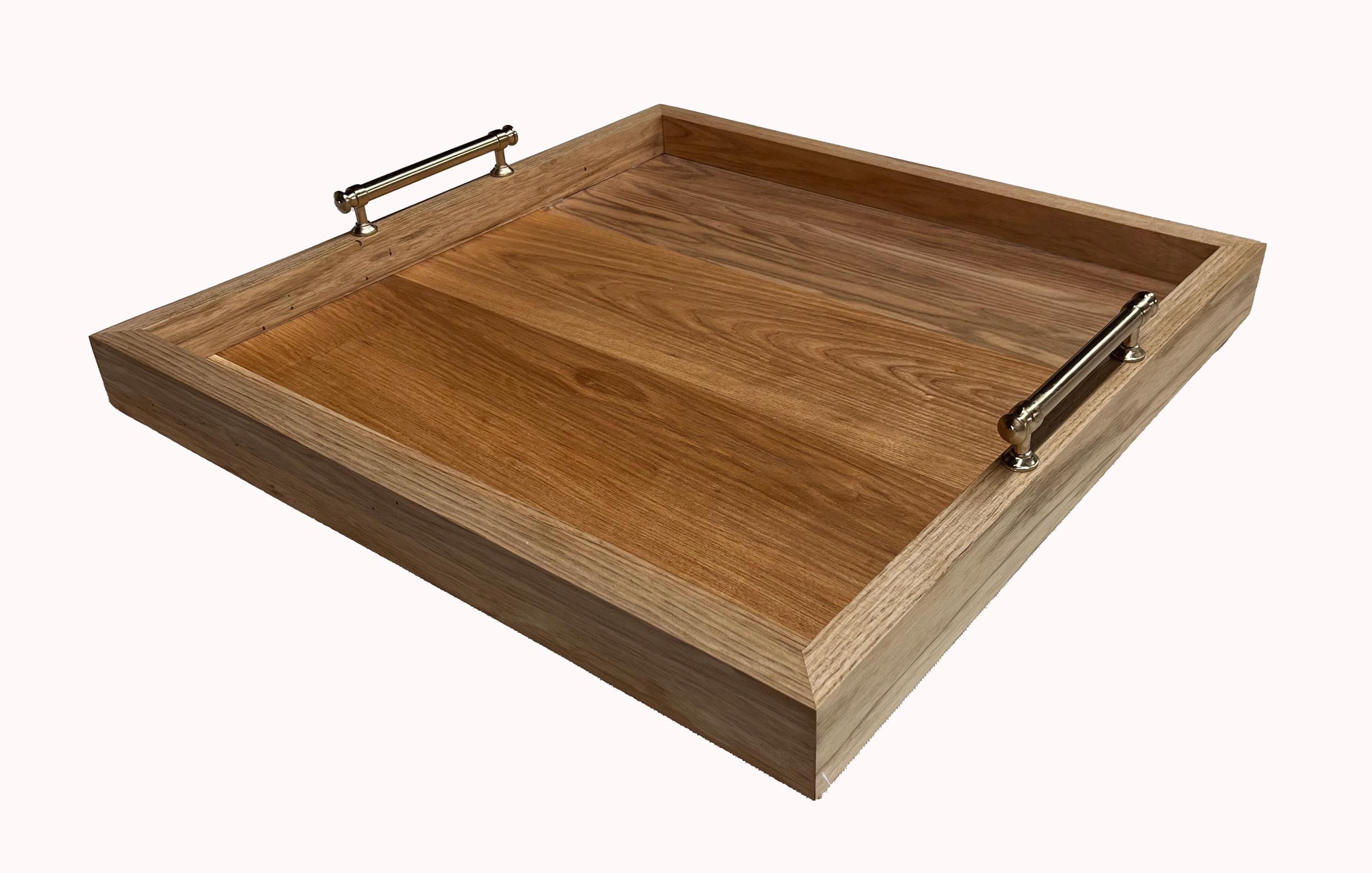 Handcrafted Butternut Wood Ottoman Tray – Nickel-Plated Handles, Home Decor