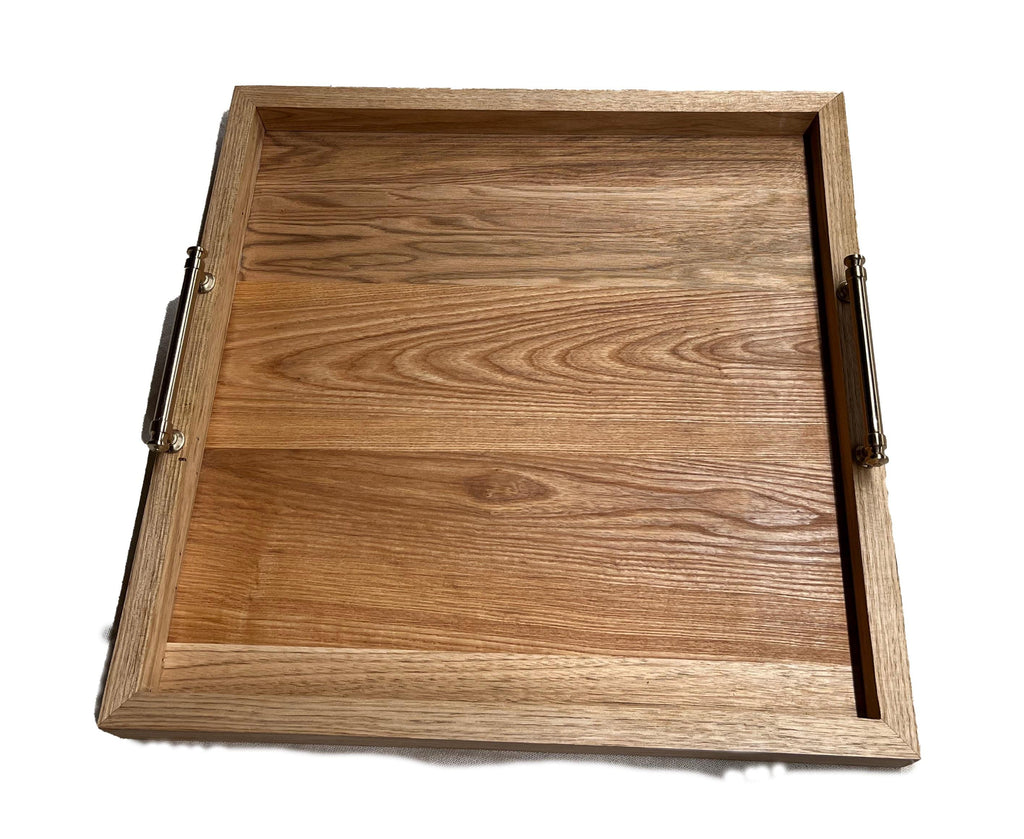 Handcrafted Butternut Wood Ottoman Tray – Nickel-Plated Handles, Home Decor