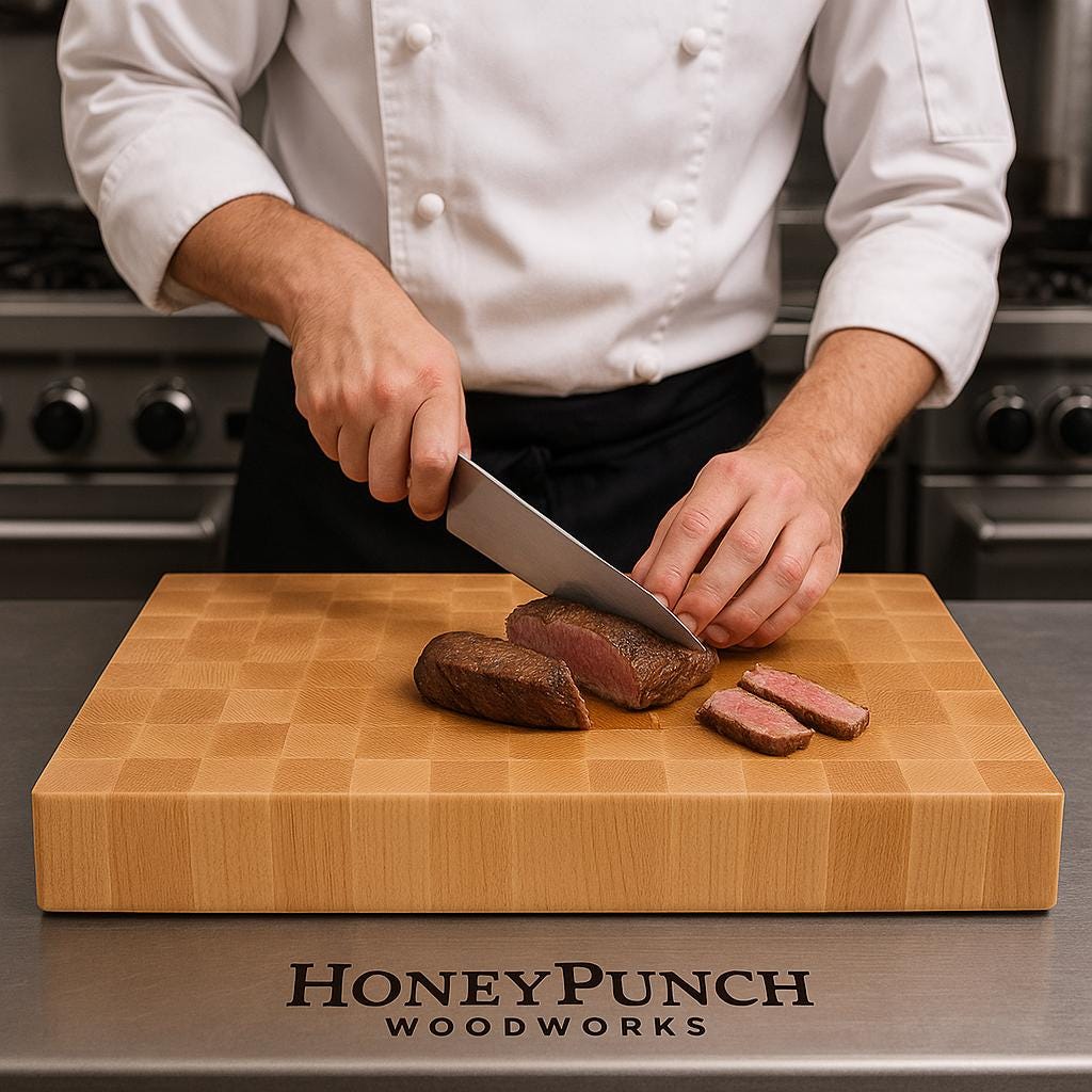 Maple End Grain Cutting Board – 12x18x1.75 – Handmade Butcher Block with Centered Mitered Handles