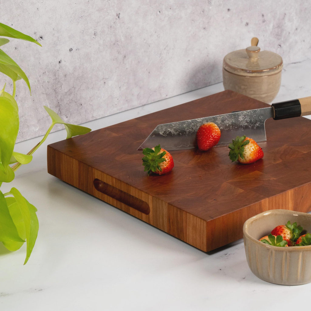 Cherry 12x18x1.75 Chopping Block/ Cutting Board with Mitered Center Handles.