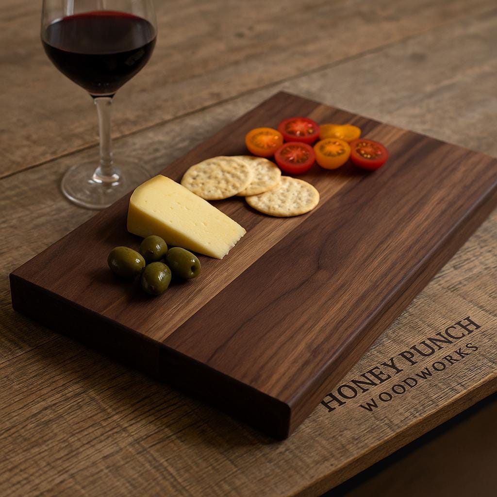 Elegant Walnut Serving & Cutting Board | Face Grain Hardwood Board with Built-In Mitered Handles 12x18x1.5"