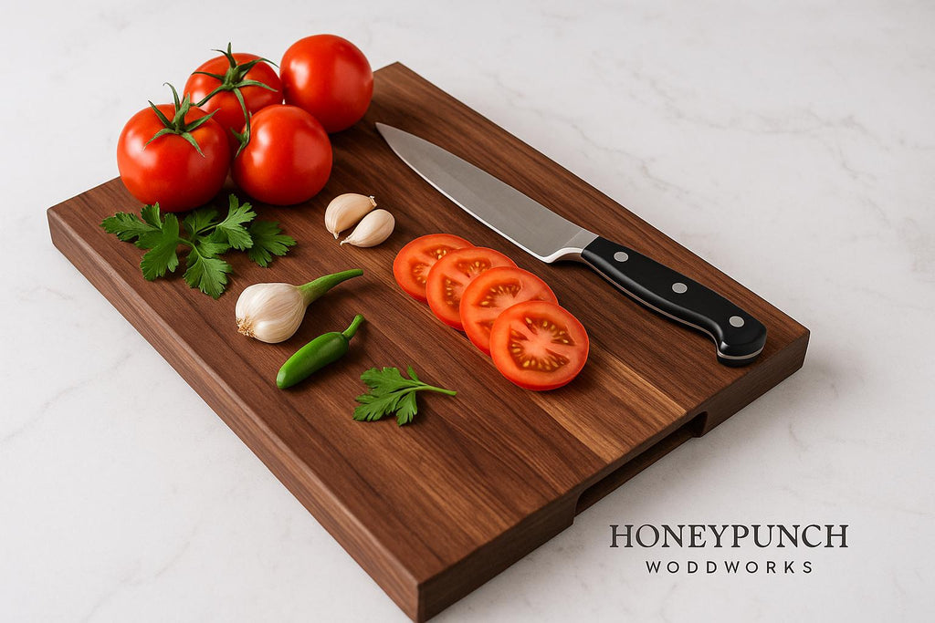 Elegant Walnut Serving & Cutting Board | Face Grain Hardwood Board with Built-In Mitered Handles 12x18x1.5"