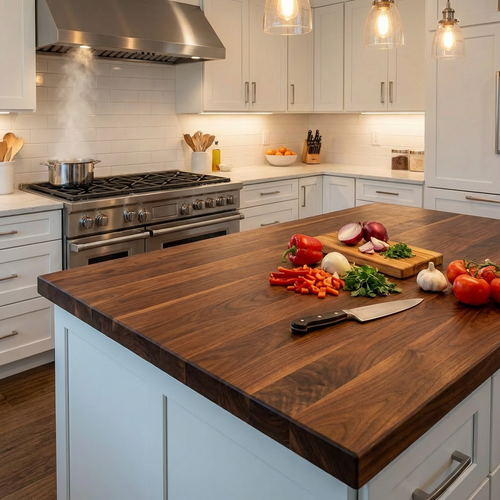 Custom Edge Grain Walnut Butcher Block Countertop | Handmade Wood Kitchen Island (2" Thick)