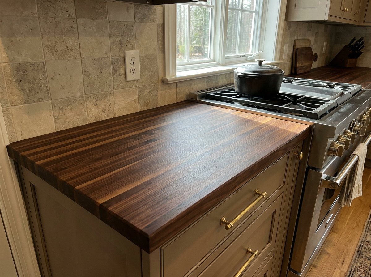 Custom Edge Grain Walnut Butcher Block Countertop | Handmade Wood Kitchen Island (2" Thick)